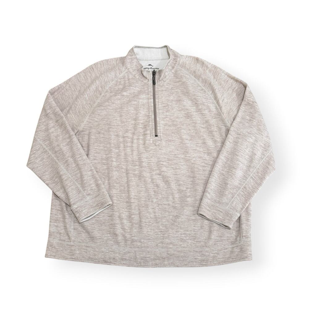 Tommy Bahama Mens 3XL Sweater Beige/Ivory 1/4 Zip Mock Neck Reversible Outdoor